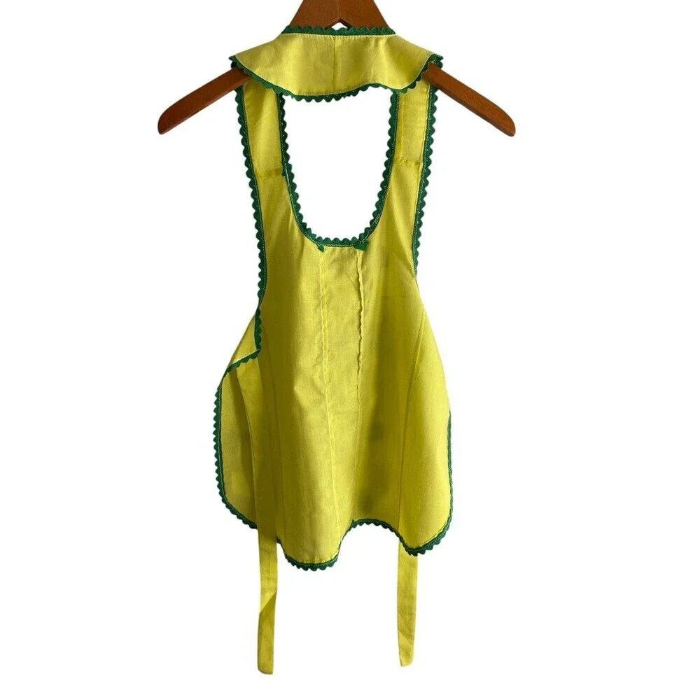 Vintage Apron Girl's One Size Yellow w Green Rick Rack Handmade